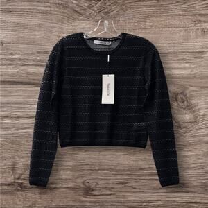 New $195 Thakoon XS Women Black Sweater Knit wool Top Jacquard GRUNGE Crop